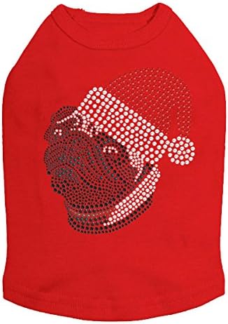 Мопс с шапка на Дядо Коледа - Bling Кристал Sean Dog Shirt, L Red