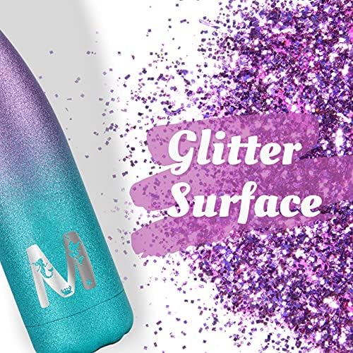 Onebttl Mermaid Gifts for Girls & Women, Glitter Stainless Steel Water Bottle, Детски Water bottle, Double Wall Vacuum Insulated Thermo Bottle for Mermaid Party and Birthdays 17oz/500ml - Initial M