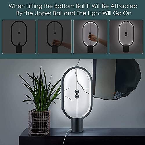 MKJLSD Balance Lamp Led Table Light,Battery-Powered Mid-Air Switch,Dimmable Warm Eye-Care Magnetic Desk Lamp Night Light for Gift Office Home Dorm Нощно a/Сив/Черен