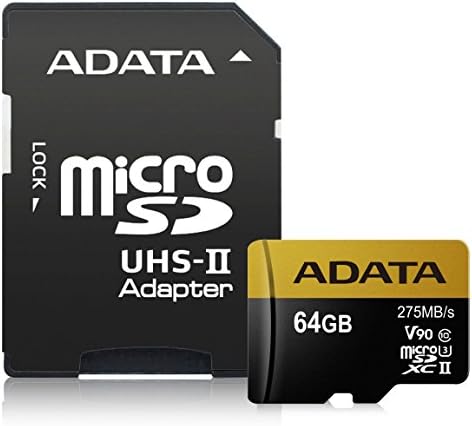ADATA Premier ONE 64GB SDXC UHS-II U3 Class10 V90 3D NAND 4K 8K Ultra HD 275MB/s Micro SD карта с адаптер (AUSDX64GUII3CL10-CA1)