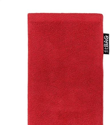 fitBAG Classic Red Custom Tailored Sleeve for Wiko Power U10 | Произведено в Германия | Калъф от естествена алькантары с Подплата от Микрофибър за почистване на дисплея