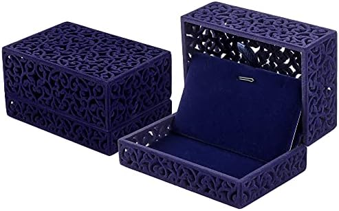 DesignSter Hollow Royal Blue Velvet Jewelry Long Necklace Box – Chain Pendant Display Organizer Gift Box