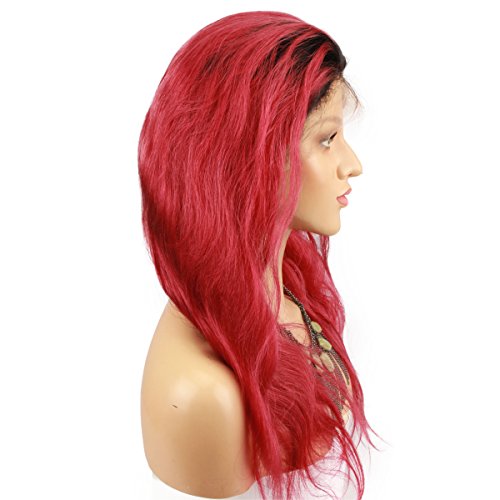 Dreambeauty #1b/Bg-Red Ombre Color Lace Front Human Hair Wigs for Women Brasilian Реми Human Hair 2 Тона Black Roots Full Lace Перука with Baby hair Pre-Plucked Natural Hairline (20 см, Пълна дантела)