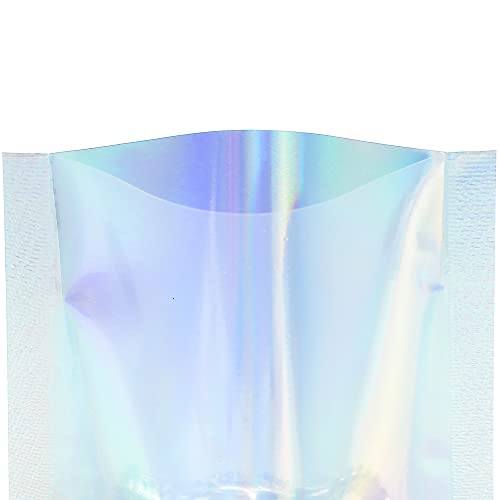 QQ Studio Bulk Holographic Heat Seal Bag, Rainbow Foil Spa Supply Sample Bag, Heat Seal Iridescent Baggies, Open Top Bag for Lip Gloss and Nails (2.4 Inch x 3.5 Inch, x100 Clear Holographic)
