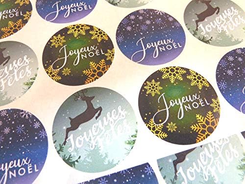 Опаковка от 30 Joyeuses Fêtes Joyeux Noël Френски Поздравителни Коледни Стикери, Цветни Самозалепващи Етикети