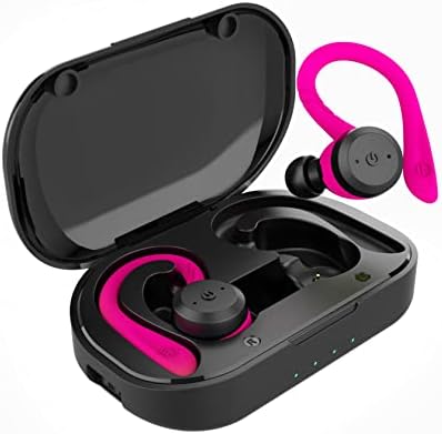 Acnob True Wireless накрайници за уши Charging with Case IPX7 Waterproof Stereo Sound Earphones Built-in Mic in-Ear Bluetooth Headphones Слушалки Deep Bass for Sport Running(Rose Red)