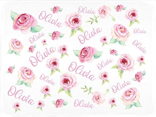 Одеало за малки момичета - Името с монограм - Розови Цветя цвят - Minky 50 x 60