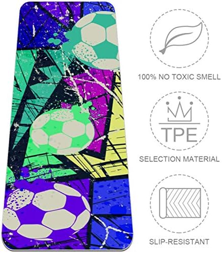Lenergy Yoga Mat Color Football Graffiti Pilates Mat Non-Slip Pro Eco Friendly TPE с Дебелина 6 мм, с Чанта