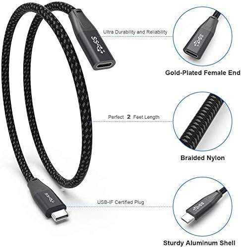Onvian USB Type C Разклонител (2 фута/0,6 м), Thunderbolt 3 USB 3,1 Type-C Бързо Зареждане на 4K HD Видео Аудио Прехвърляне на Синхронизация на данни удължителен кабел Съвместими с Nintendo Switch,