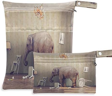 KEEPREAL Elephant in The Room Wet Dry Bag for Cloth Diaper&Swimsuit,Travel&Beach - Водоустойчив Мокри чанти - идеални за Мокри дрехи, Тоалетни принадлежности, 2 опаковки
