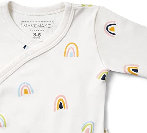 Makemake Organics Organic Baby Clothes Kimono Onesie Bodysuit - Неутралните щампи в размери от 0 м до 12