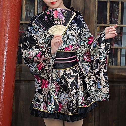 HongH Женствена Рокля кимоно с принтом Павлина Японското Кратко Лолита Юката Костюм на Гейша Униформи Хелоуин Облекло
