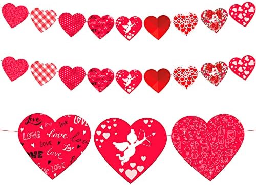 Червено Сърце Венец Декорация - 10 Фута, Без САМ | Червено Сърце Банер за Романтични Декорации | Валентин