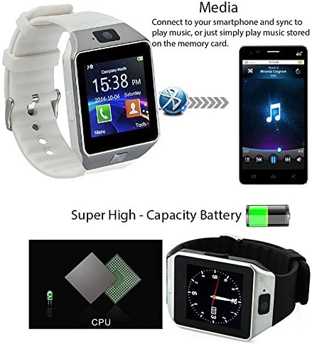 Смарт Часовници dz09 с камера с Bluetooth Ръчни Часовници СИМ-Карта Smartwatch за iOS и Android Телефони Поддръжка на множество езици (бял)