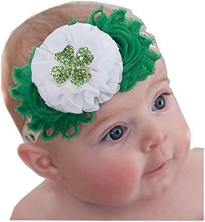 St. Patrick ' s Day Baby Girls Hair Band Green Clover Diamond Flower Headband JHSP01