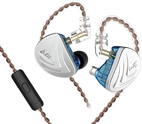 KZ AS16 in Ear Monitor Yinyoo IEM Metal Headphones Earphones HiFi Stereo Sound накрайници за уши Noise Cancelling Ear Рецептори with 8BA 0.75 mm 2pins Кабел (with mic, Blue)