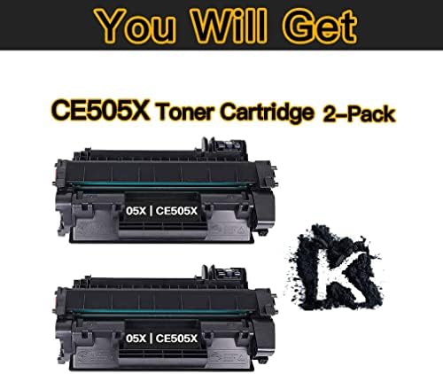 Съвместим тонер касета Заместител на HP 05X CE505X 05A CE505A използват за P2035 P2035n P2050 P2055 P2055d P2055dn P2055x (черен, висока мощност, 2 опаковки)