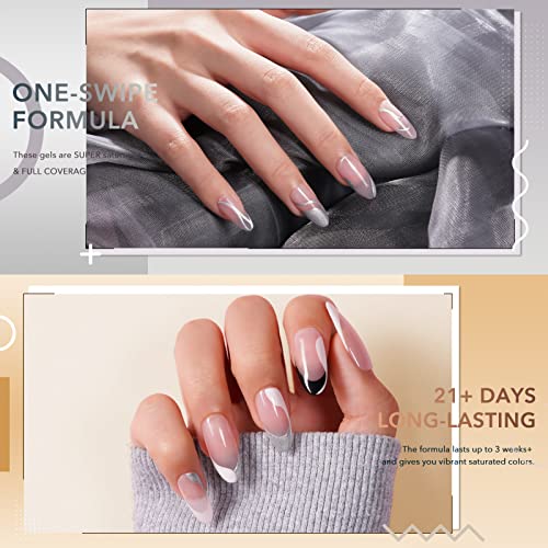 Orna Beauty Painted Gel Nail Polish Set Valentine ' s Day 6 Colors Classic Black White Gold Silver, 3D Drawing