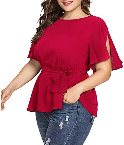 LISTHA Баските Колан Върховете на Коригиращи Лятото Плюс Размери Блуза За Жените Къс Ръкав Тениска Възел