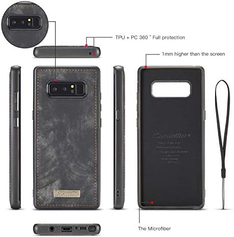 Yhuisen Мултифункционален портфейл с цип Сплит Тип Подвижна Флип Дизайн ПУ кожен калъф е Съвместим с Samsung Galaxy Note 8 (черен цвят)