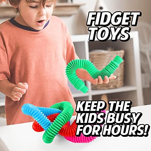 Поп Multi-Color XL Stretch фън тръби Sensory Toy for Toddler Kids Обучение Toys - Pack 4