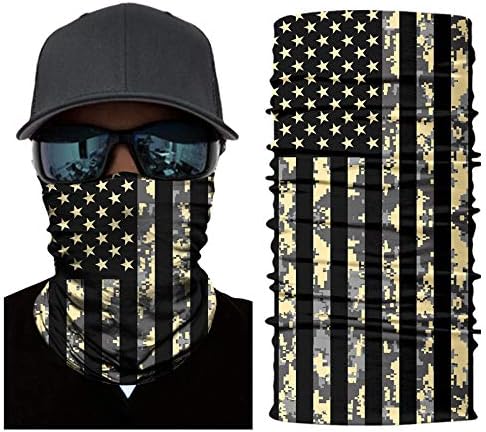 CUIMEI Face Scarf Mask - Dust Wind Sun UV Neck Gaiter Face Cover for Running Motorcycle Riding Biker Hunting Fishing Outdoor Seamless Bandana Headwear (D-Camo Flag)