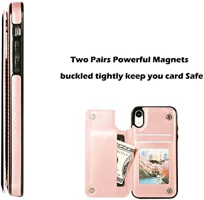 uCOLOR Flip Wallet Leather Case Card Holder for iPhone XR with Card Holder Kickstand - Rose Gold Star Design