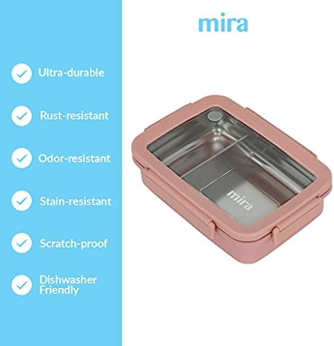 Mira 18/8 Stainless Steel Bento Lunch Box with Divider for Sandwich and Sides - Хранително-контейнер за деца или възрастни - Подходящи за обяд-бокс и раница, Шербет
