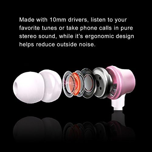 Слушалки Woozik A950, слушалки в ушите с микрофон и Контрол на звука,Слушалки с Дълбок мощен бас за iOS и Android (Розово злато)