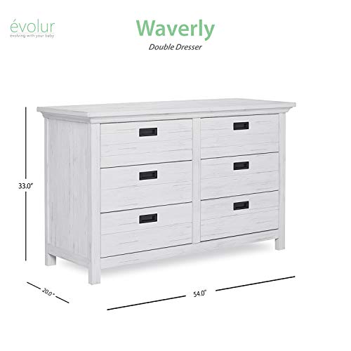 Evolur Waverly Double Dresser в выветрившемся бял цвят , 54x20.25x33 инча (опаковка 1)