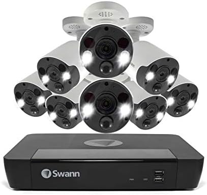 Swann Home Security PoE Camera System, 4K 8 светлината на Прожекторите Camera S 8 Channel Wired ВИДЕОНАБЛЮДЕНИЕ Surveillance НРВ, Цветно Нощно виждане, 2-полосное аудио, с твърд диск 2 TB, SWNVK-885808FB-US