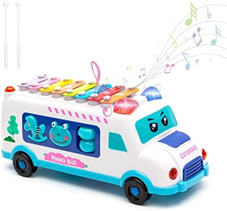Jomifin Детски Музикален Автобус Играчка, Push Pull Автобус Играчка, Детски Музикален Училищен Автобус с