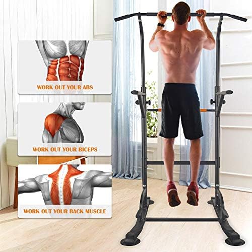 RELIFE REBUILD YOUR LIFE Power Tower Pull Up Dip Station for Home Gym Adjustable Height Strength Training