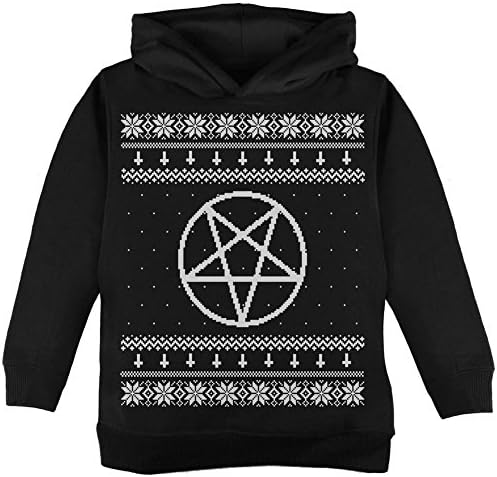 Старата Слава Бял Сатанински Пентаграм Грозен Коледен Пуловер Черно Дете Hoody