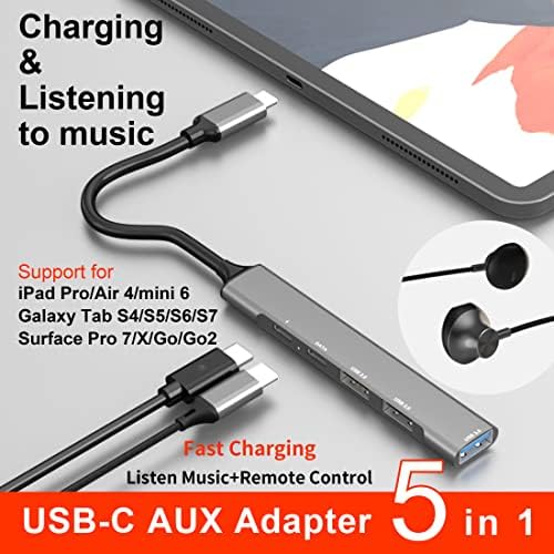USB C Адаптер за слушалки и 60 Вата на Бързо зареждане,ivoros Dual Type C Аудио Сплитер,USB3.0 Hub,Aux конвертор,Работа