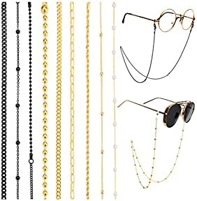 Очила Веригата Държач за Жени, 9 Опаковане. Дамски Очила Верига Огърлица, Стилен Златен/Черен Покритие Четене