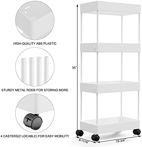 AOJIA 4 Tier Slide-Out Storage Cart, Bathroom Storage Organizer Ролинг Utility Cart, Bathroom Storage Cart