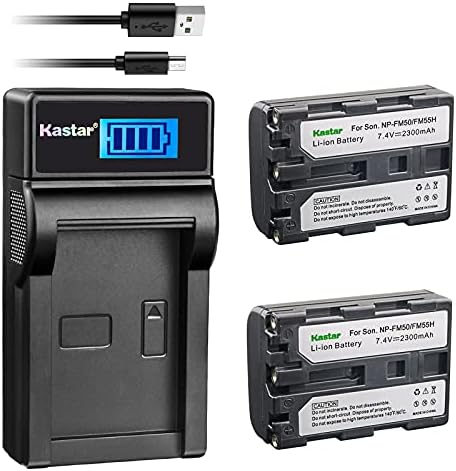 Kastar Батерия (X2) LCD дисплей Тънък USB Зарядно устройство за Sony NP-FM50 NP-FM55H и HC1 TRV280 TRV350