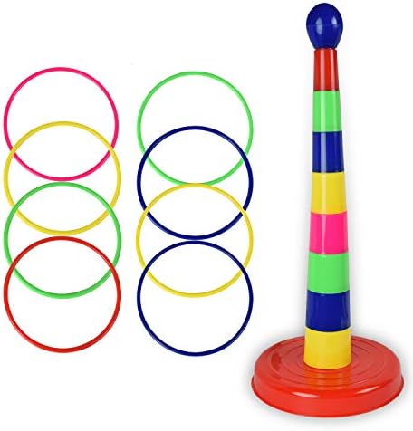 WolVol 18 inch Brightly Colorful Quoits Ring Toss Game, Set for Kids