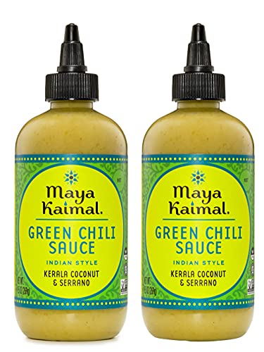 МАЯ KAIMAL Green Chili Sauce | 9.5 oz (PACK of 2) | Easy Преса Bottle | Вегетариански, Без ГМО, Без глутен,