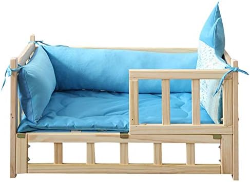 Дървена повишена легло за кучета LXLA - тежки кошче домашен любимец куче с Washable & Дишаща тюфяком, подсилени