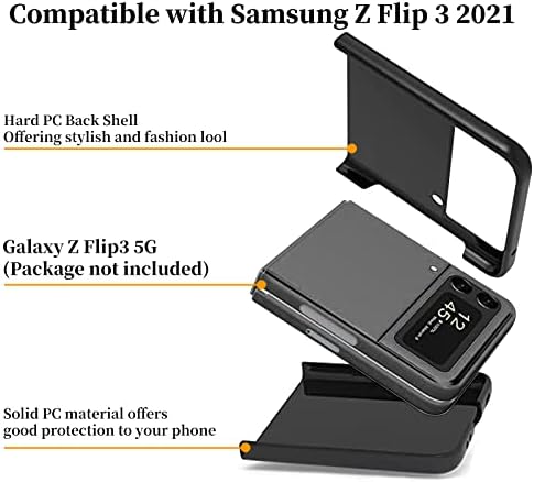 Galaxy Z Flip 3 Калъф за Samsung Z Flip 3 5G Калъф 2021,Изкуствена кожа+ Твърд PC Slim Fit 2 в 1 Сгъваем