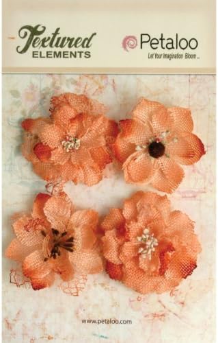 Petaloo Textured Elements Burlap Blossoms, 2,25 инча, Кайсия, 4 опаковки