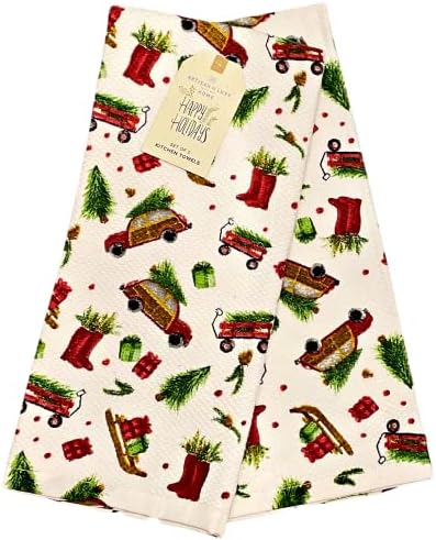 Известният производител на Artisan De Luxe Коледа Towel Set с Участието на Holiday Trees on Wagon, Ботуши