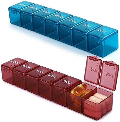 2 Pack Small and Сладко Хапче Case,Weekly Хапчета Organizer,Mini Хапчета Box for Travel,Weekly Хапчета Dispenser(Изумрудено