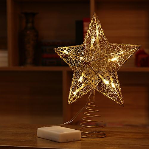 NICEXMAS Коледно Дърво Topper LED Star Battery Operated Treetop Decoration (Gold)