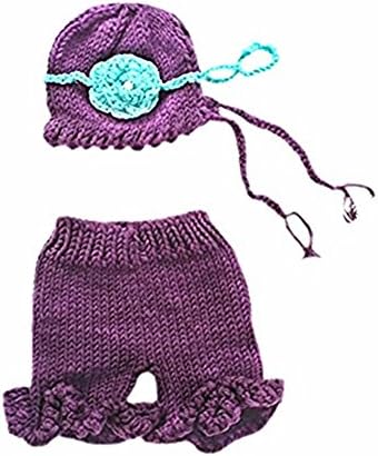Pinbo Baby Girls Photography Prop Самоделни Плетене Knitted Flowers Hat Pants