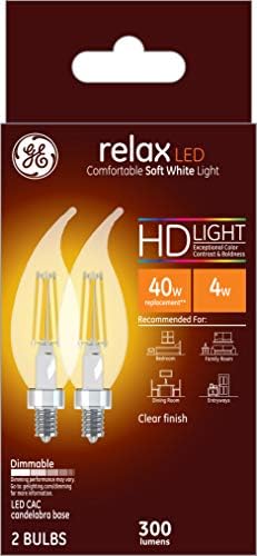 GE Lighting 31384 Clear Finish Light Bulb Relax HD Dimmable LED Decorative 4 (подмяна 40 W), на основата