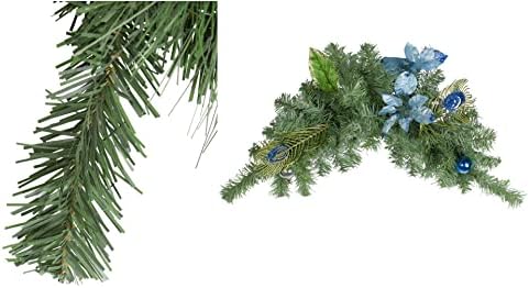 Украса - 24 Предварително Украсени със Сини Сребърни Топки Poinsettias Unlit Коледа Swag - XMAS10