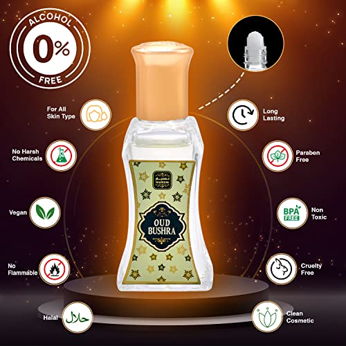 OUD BUSHRA Perfume Oil Rollerball Не Alcohol Fragrance Oil, Citrus Floral Oud Musk Unisex Perfume by Naseem